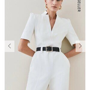 Karen Millen Petite Structured Crepe  Forever Belted Jumpsuit Ivory Size US 2P